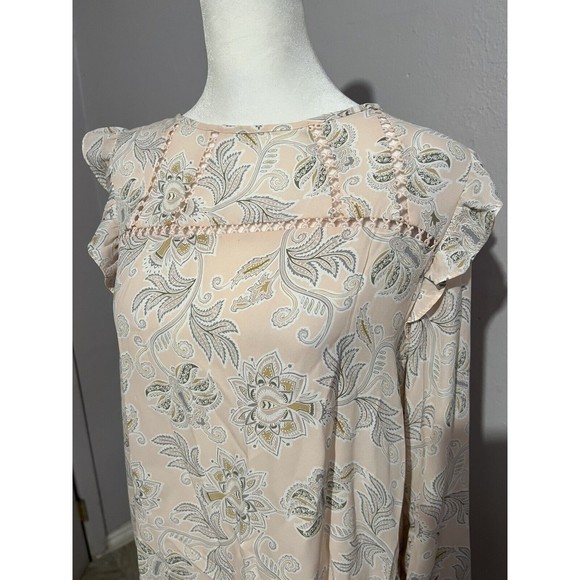 LOFT Pink Paisley Print Crew Neck Puff Long Sleeve Tunic Top Size XS - Picture 2 of 7